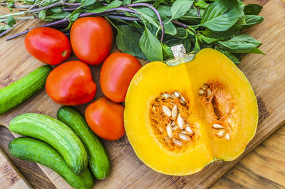 High angle view of fruits on table