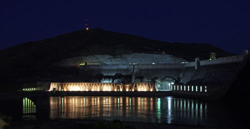 View of illuminated buildings at night