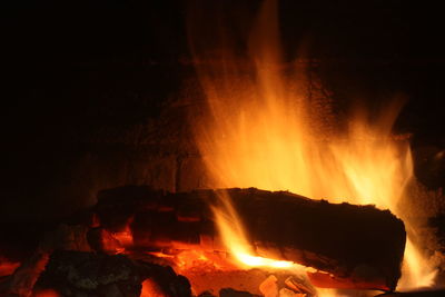 Close-up of bonfire at night