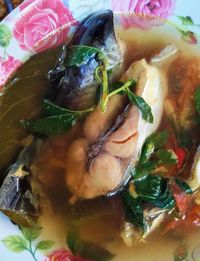 High angle view of meal served in bowl