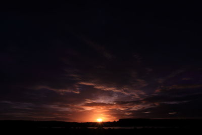 Silhouette landscape against dramatic sky during sunset