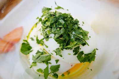 Close-up of boiled eggs in glass