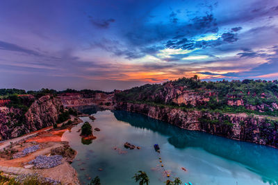 Scenic view of lake against sky at sunset