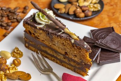 Close-up of cake in plate on table