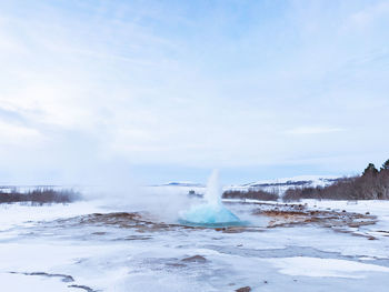 Panoramic view of the strokkur geyser 
iceland