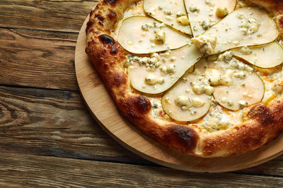 High angle view of pizza on table