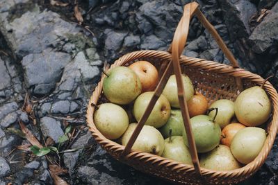 High angle view of fruits in basket