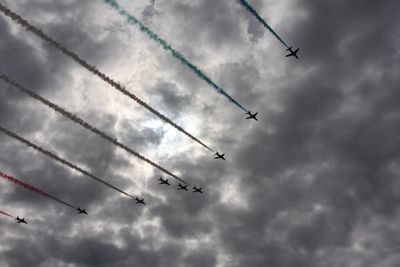 Low angle view of birds flying in sky