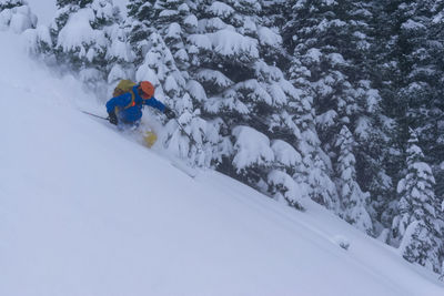 People skiing on snowcapped mountain