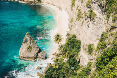 High angle view of rocks on sea