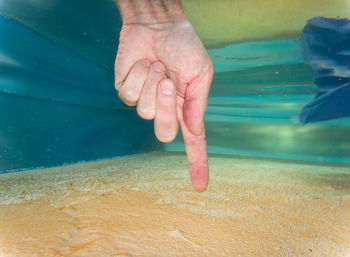 Low section of person legs in swimming pool