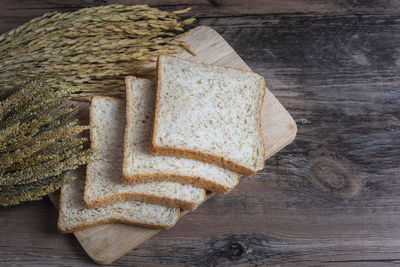 High angle view of food on cutting board