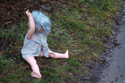 High angle view of girl on field