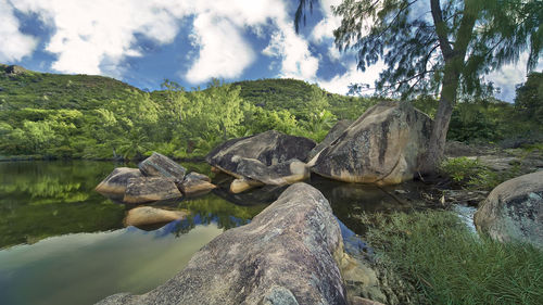 Panoramic view of lake against sky