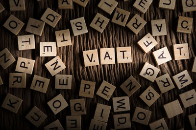 High angle view of text on table