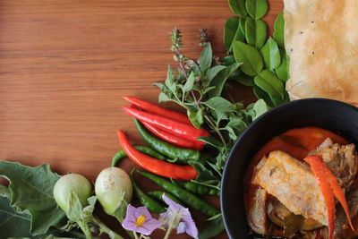 High angle view of vegetables on table