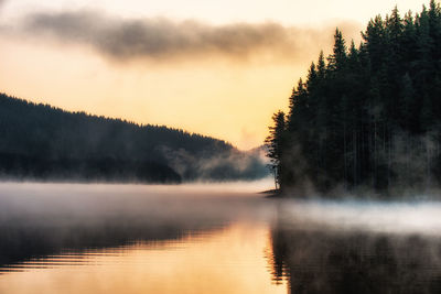 Scenic view of lake against sky during sunset