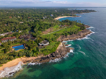 High angle view of beach by sea