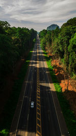 Car on road amidst trees against sky