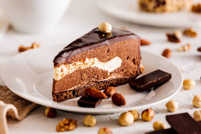 Close-up of chocolate pastry on plate