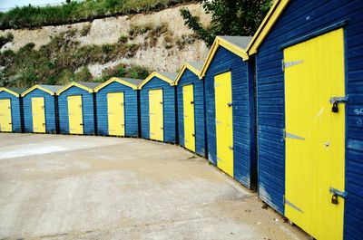 Buildings against blue sky in beach 