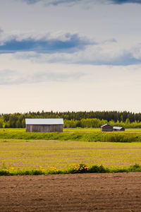 Scenic view of field against cloudy sky