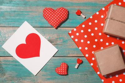 High angle view of heart shape on table