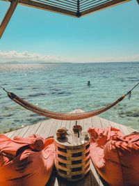 Panoramic view of sea against clear sky
