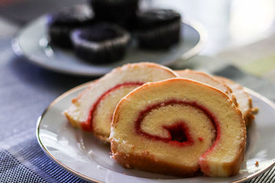 Close-up of cake served on plate