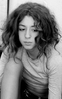 Close-up of girl with frizzy hair