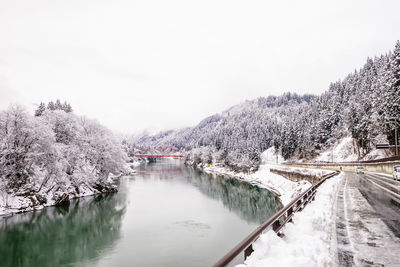 Scenic view of snow covered landscape against sky