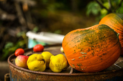 Close-up of fruits on table at market stall