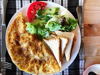 High angle view of breakfast on table