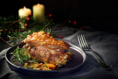 Close-up of food on table