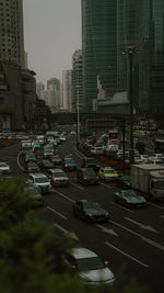 High angle view of cars on road in city