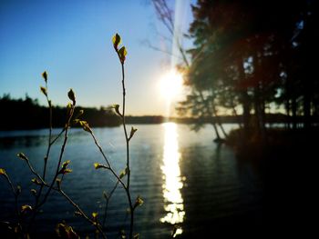 Scenic view of lake against sky during sunset