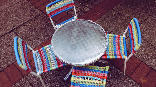 High angle view of multi colored umbrellas