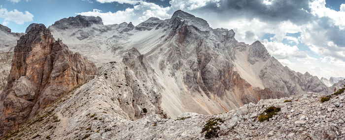 Panoramic view of mountain range against sky