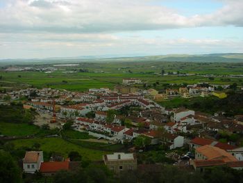 High angle view of townscape against sky