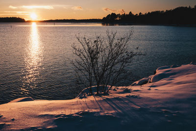 Scenic view of lake against sky during sunset