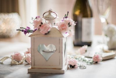 Close-up of flowers on table