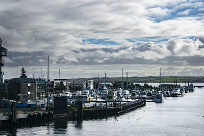 Boats moored in harbor