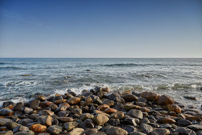 Scenic view of sea against clear sky