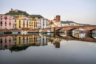 Evening shot of bosa bridge and its colorful houses