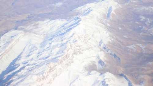 High angle view of snowcapped mountains