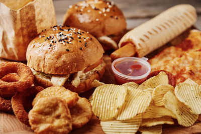 Close-up of breakfast served on table