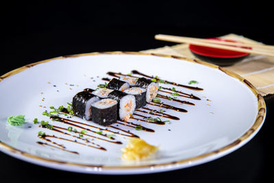 High angle view of dessert in plate on table