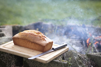 Close-up of bread on barbecue grill