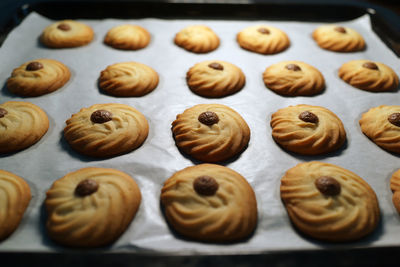 High angle view of cookies