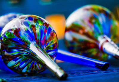 Close-up of colorful toys on table